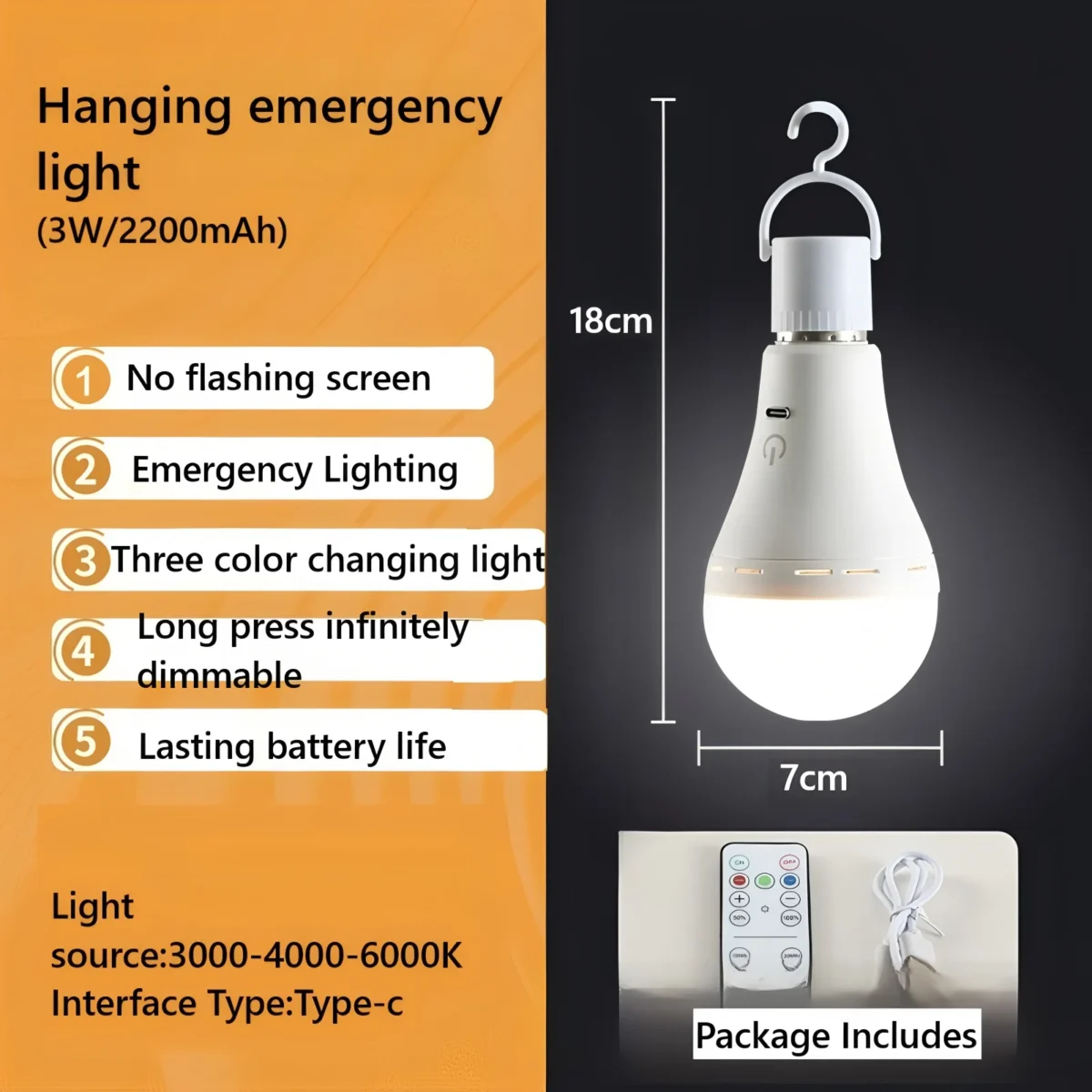 Camping Style Remote Controlled Rechargeable Emergency Light Bulb - Image 2